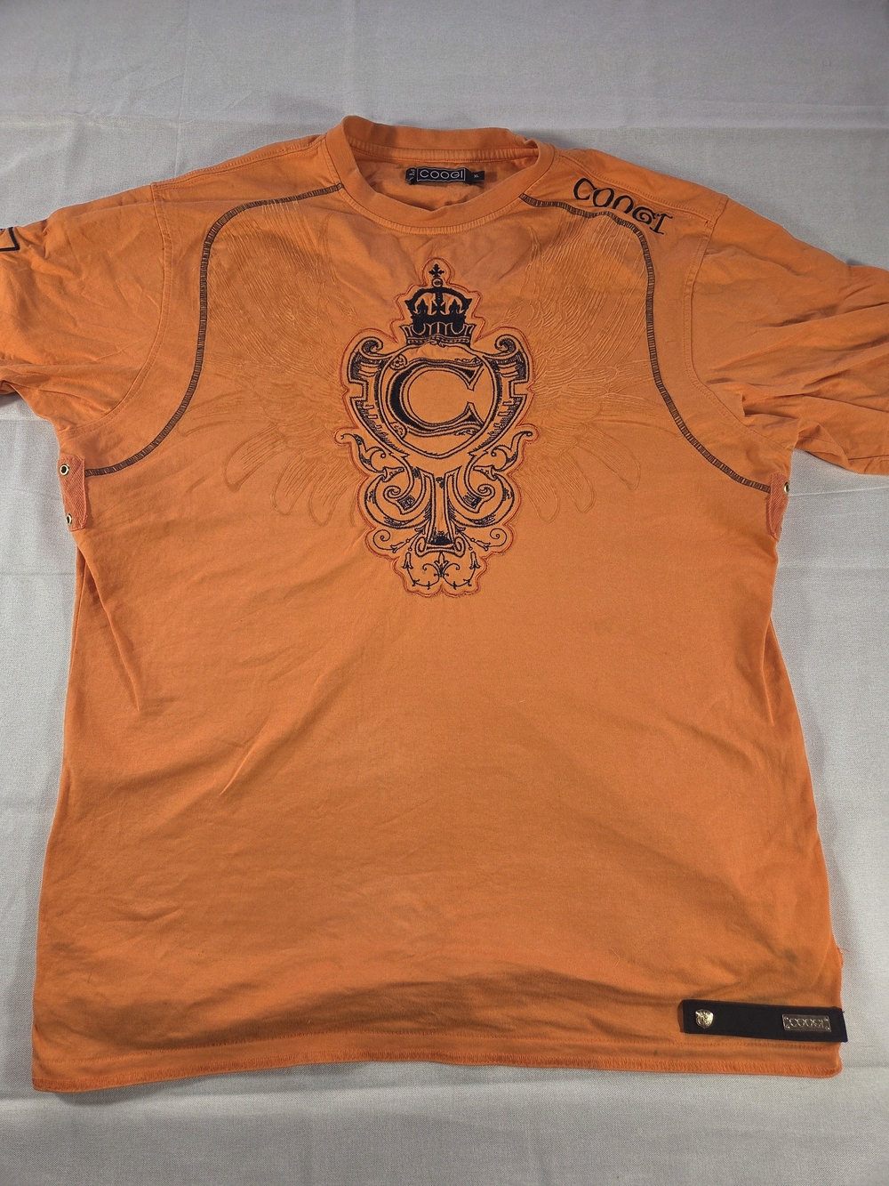 COOGI XL Orange Embroidered Crest Y2K Tee
